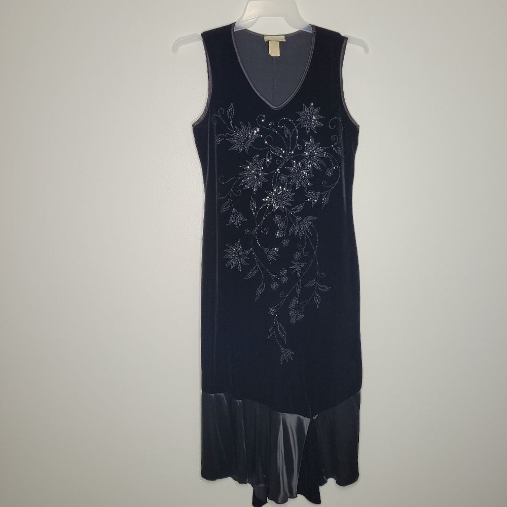 Vintage black velvet whimsigoth prom homecoming floral vamp dress size medium